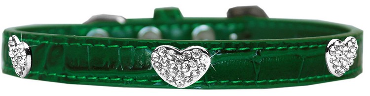 Croc Crystal Heart Dog Collar Emerald Green Size 14